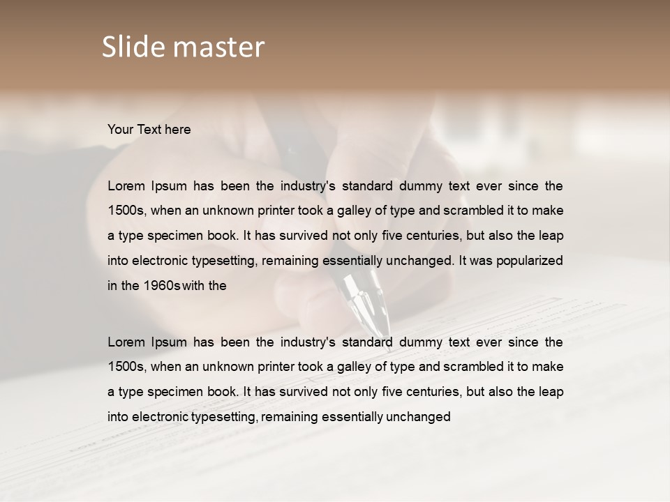 Man Signing Paperwork, New Home In Background PowerPoint Template