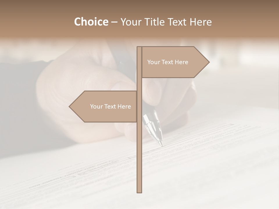 Man Signing Paperwork, New Home In Background PowerPoint Template