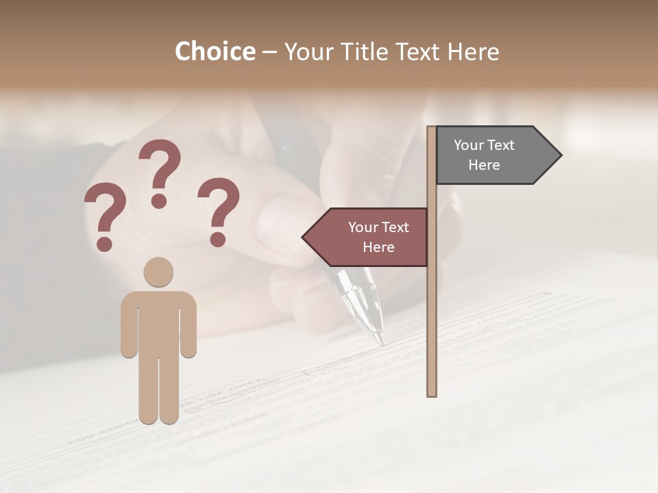 Man Signing Paperwork, New Home In Background PowerPoint Template