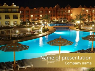 Picture Of A Luxury Arabic Hotel Territory At Night PowerPoint Template