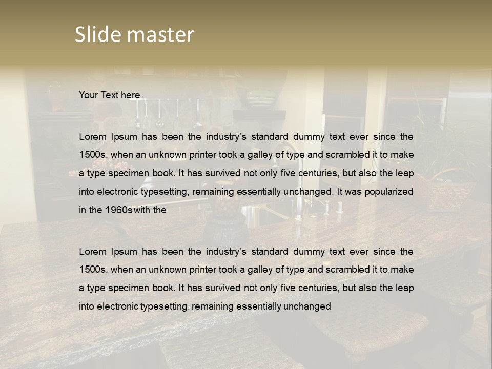 Luxury Kitchen With A Modern Granite Island. PowerPoint Template