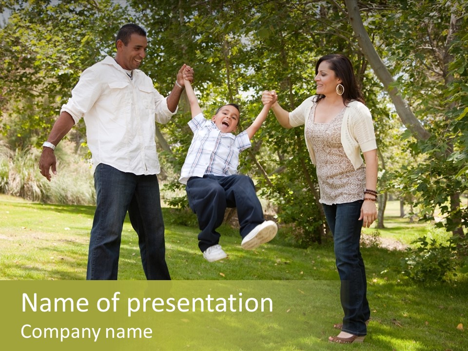 Hispanic Man, Woman And Child Having Fun In The Park. PowerPoint Template