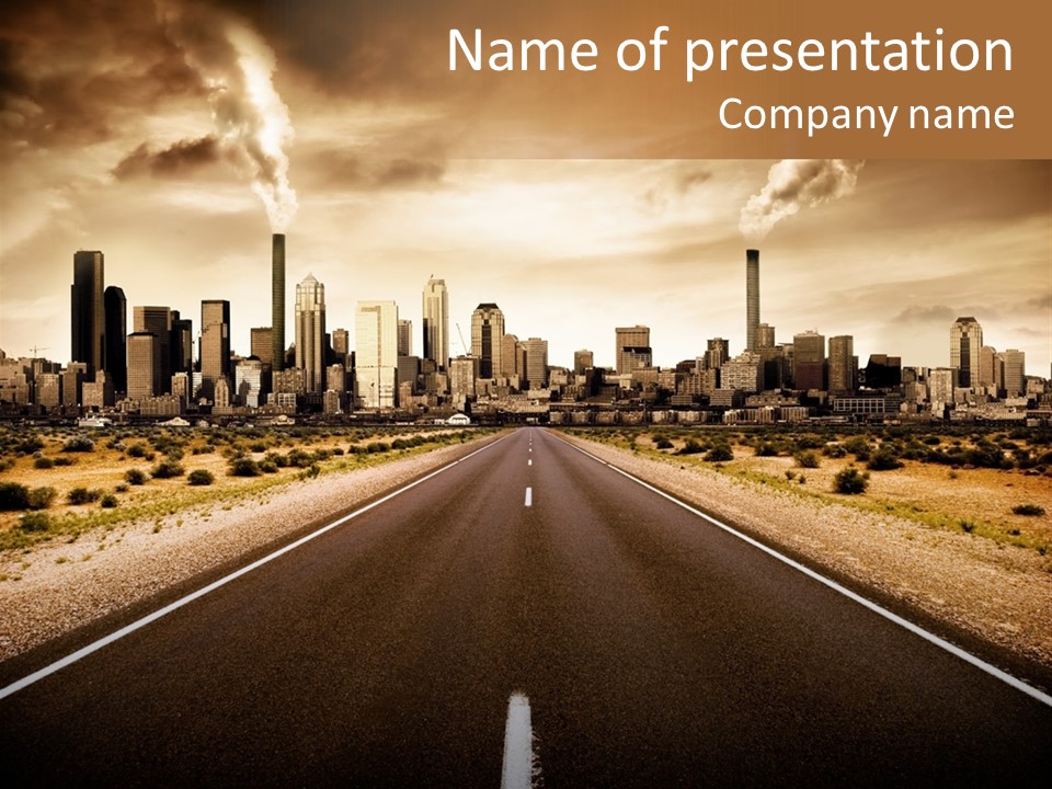 Road Leading To A Polluted City PowerPoint Template