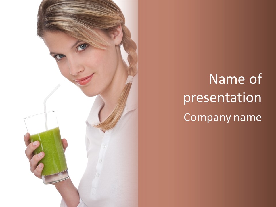 Healthy Lifestyle Series - Woman With Kiwi Juice On White Background PowerPoint Template