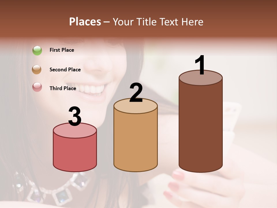 Portrait Of Happy Woman With White Phone PowerPoint Template