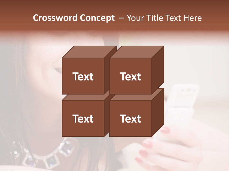 Portrait Of Happy Woman With White Phone PowerPoint Template