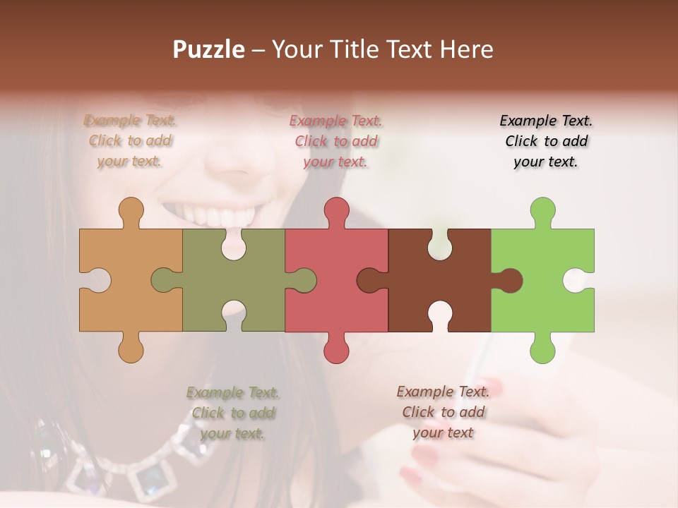 Portrait Of Happy Woman With White Phone PowerPoint Template