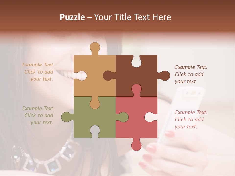 Portrait Of Happy Woman With White Phone PowerPoint Template