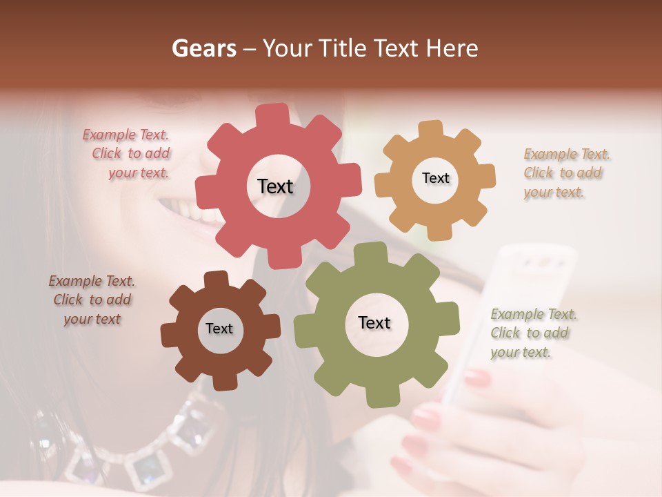 Portrait Of Happy Woman With White Phone PowerPoint Template