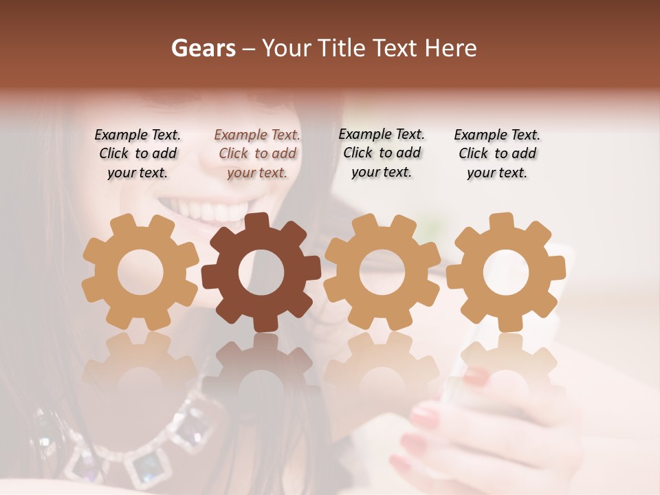 Portrait Of Happy Woman With White Phone PowerPoint Template