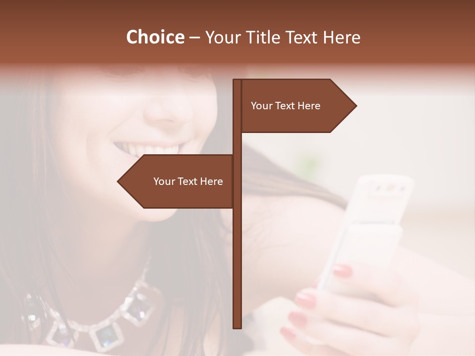 Portrait Of Happy Woman With White Phone PowerPoint Template