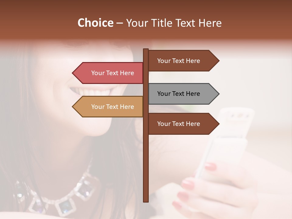 Portrait Of Happy Woman With White Phone PowerPoint Template