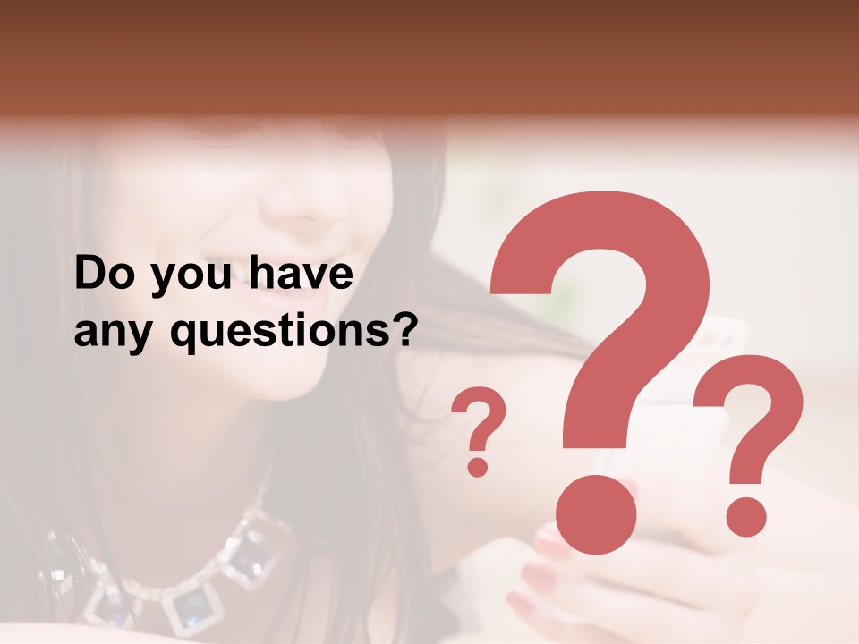 Portrait Of Happy Woman With White Phone PowerPoint Template