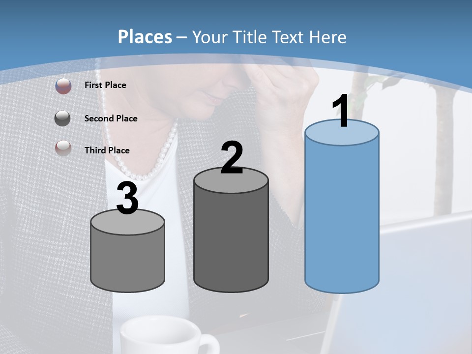 Mature Business Woman At Her Desk, Eyes Closed, Worried About Bills And Financial Problems PowerPoint Template