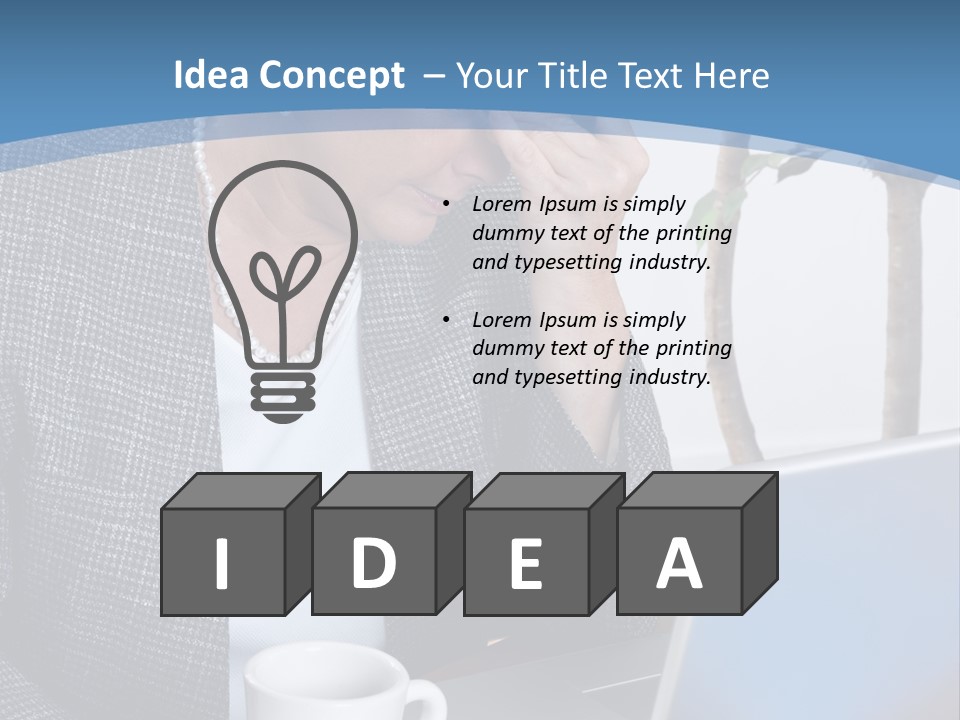 Mature Business Woman At Her Desk, Eyes Closed, Worried About Bills And Financial Problems PowerPoint Template