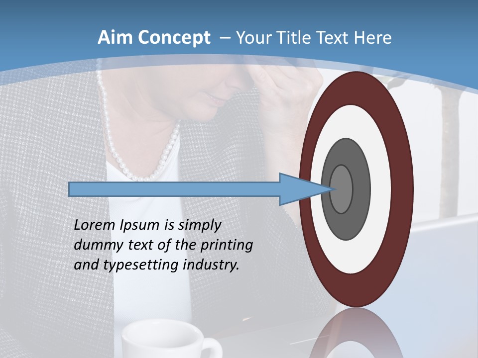 Mature Business Woman At Her Desk, Eyes Closed, Worried About Bills And Financial Problems PowerPoint Template