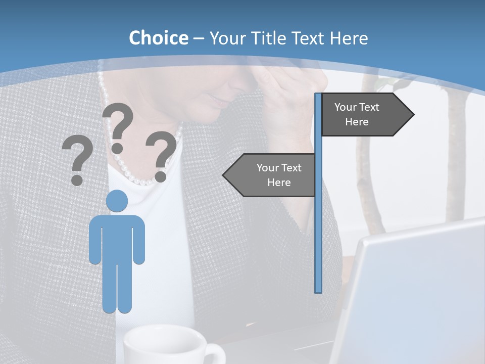 Mature Business Woman At Her Desk, Eyes Closed, Worried About Bills And Financial Problems PowerPoint Template