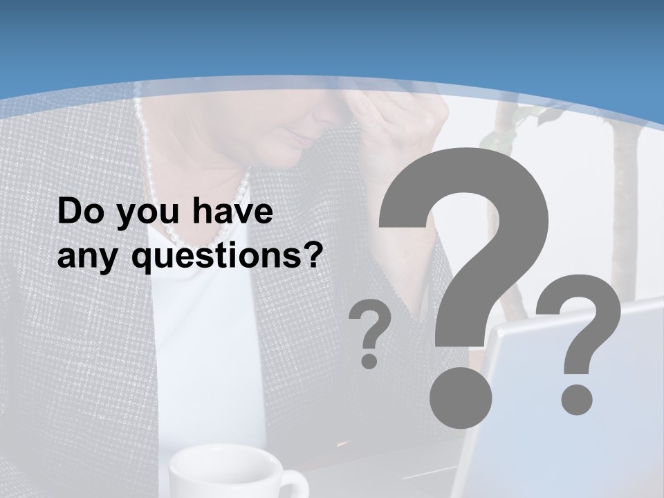 Mature Business Woman At Her Desk, Eyes Closed, Worried About Bills And Financial Problems PowerPoint Template