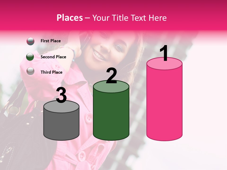 Beautiful Young Brunette Woman Talking On The Cellphone Outdoor PowerPoint Template