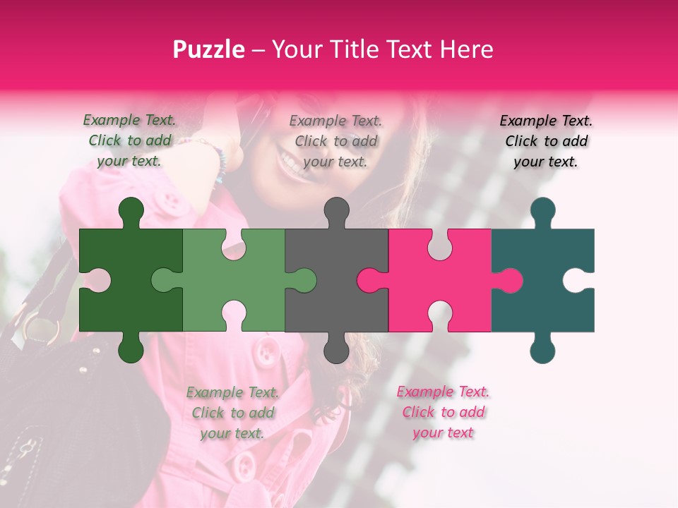 Beautiful Young Brunette Woman Talking On The Cellphone Outdoor PowerPoint Template