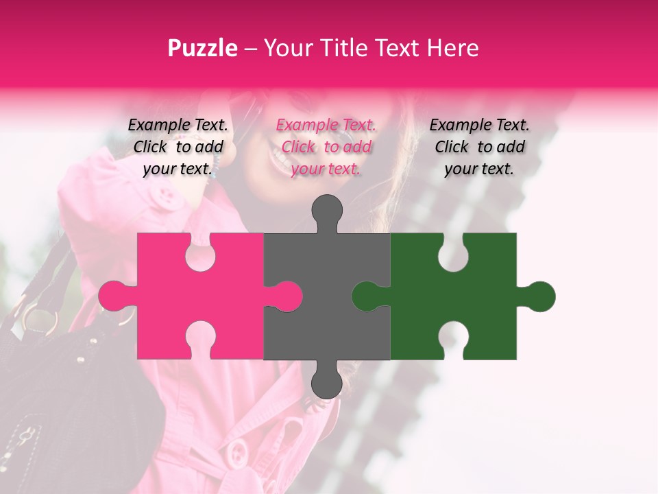 Beautiful Young Brunette Woman Talking On The Cellphone Outdoor PowerPoint Template