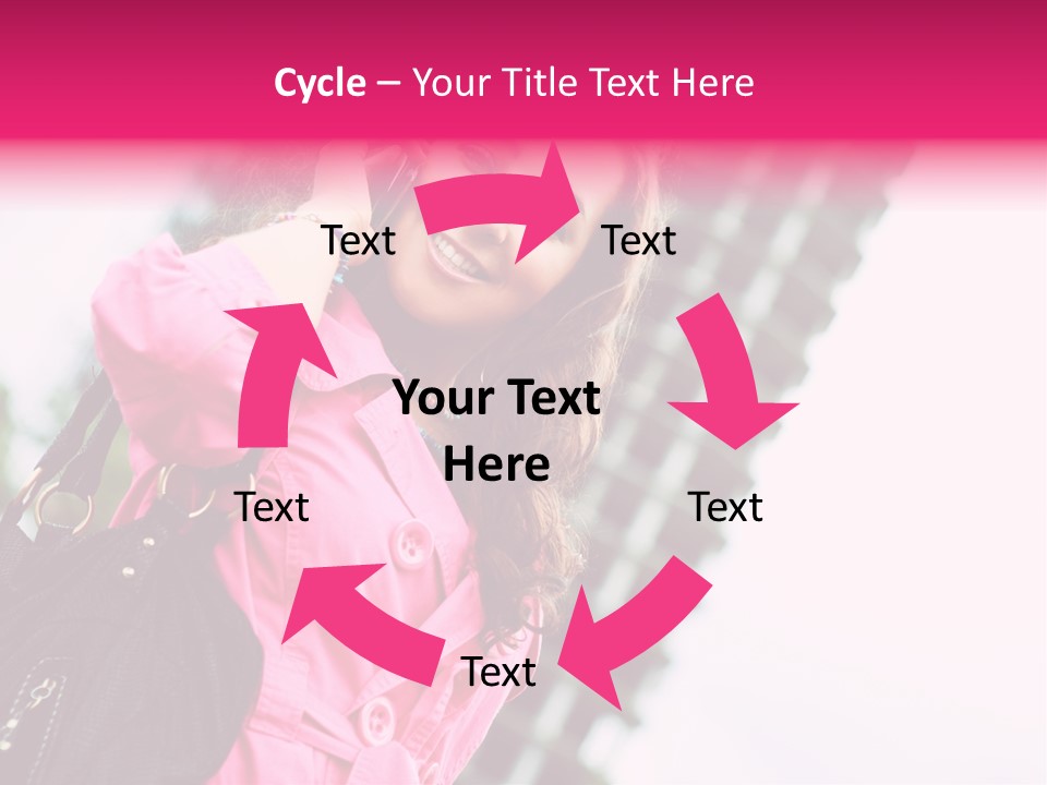 Beautiful Young Brunette Woman Talking On The Cellphone Outdoor PowerPoint Template