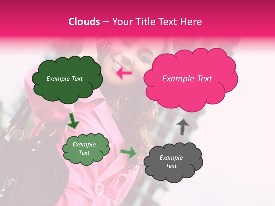 Beautiful Young Brunette Woman Talking On The Cellphone Outdoor PowerPoint Template