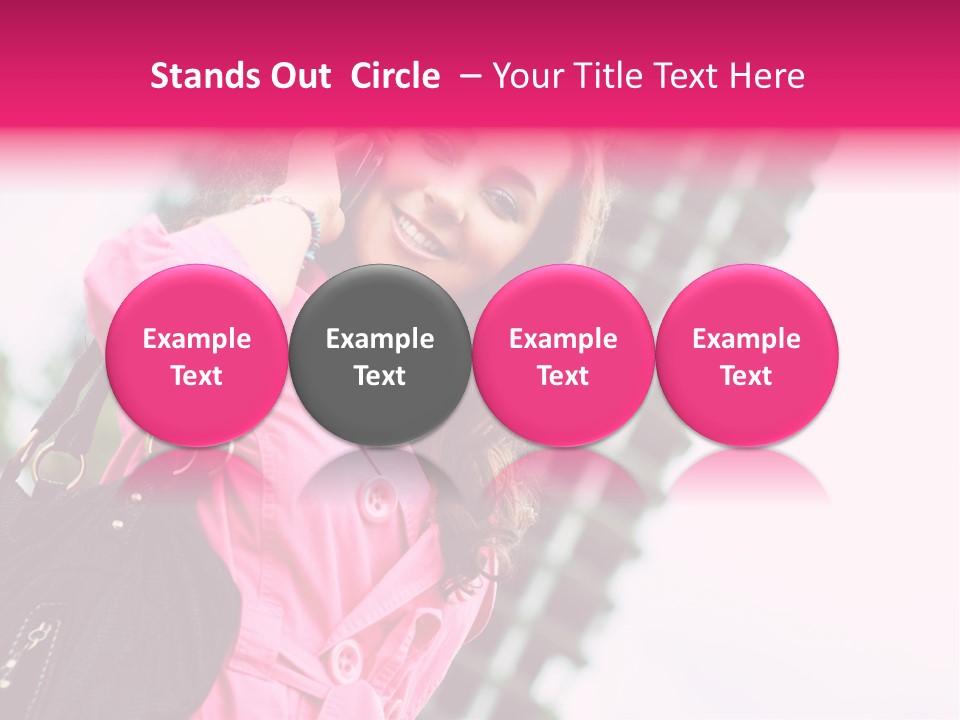 Beautiful Young Brunette Woman Talking On The Cellphone Outdoor PowerPoint Template