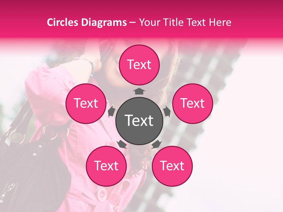 Beautiful Young Brunette Woman Talking On The Cellphone Outdoor PowerPoint Template