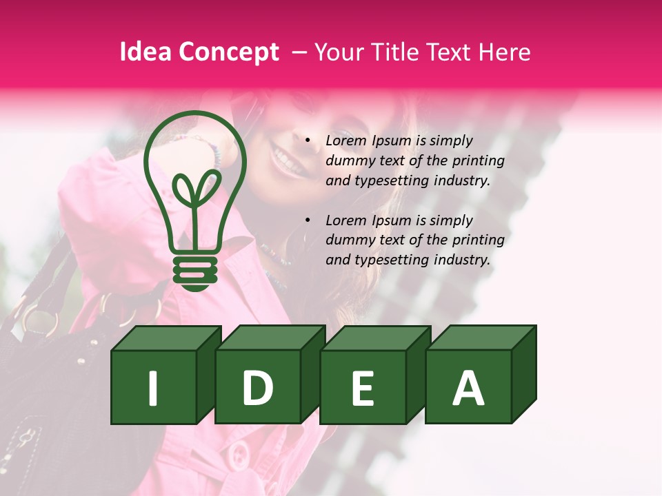 Beautiful Young Brunette Woman Talking On The Cellphone Outdoor PowerPoint Template