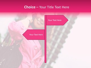 Beautiful Young Brunette Woman Talking On The Cellphone Outdoor PowerPoint Template