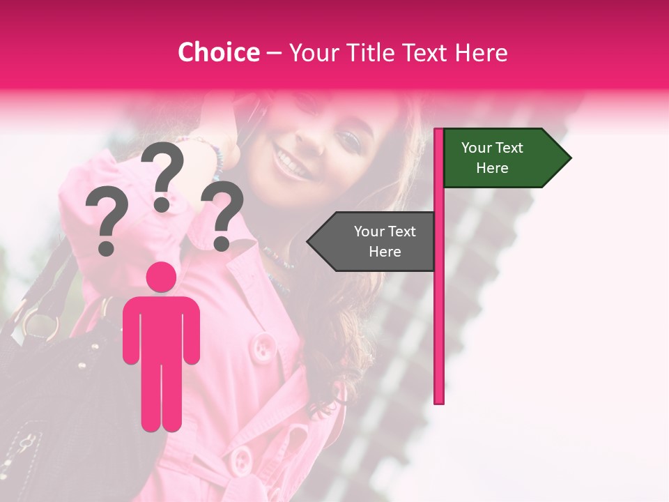 Beautiful Young Brunette Woman Talking On The Cellphone Outdoor PowerPoint Template