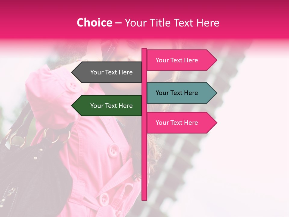 Beautiful Young Brunette Woman Talking On The Cellphone Outdoor PowerPoint Template