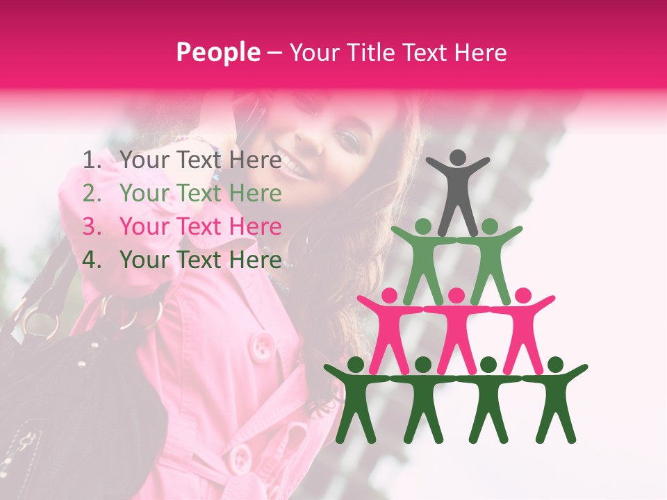 Beautiful Young Brunette Woman Talking On The Cellphone Outdoor PowerPoint Template