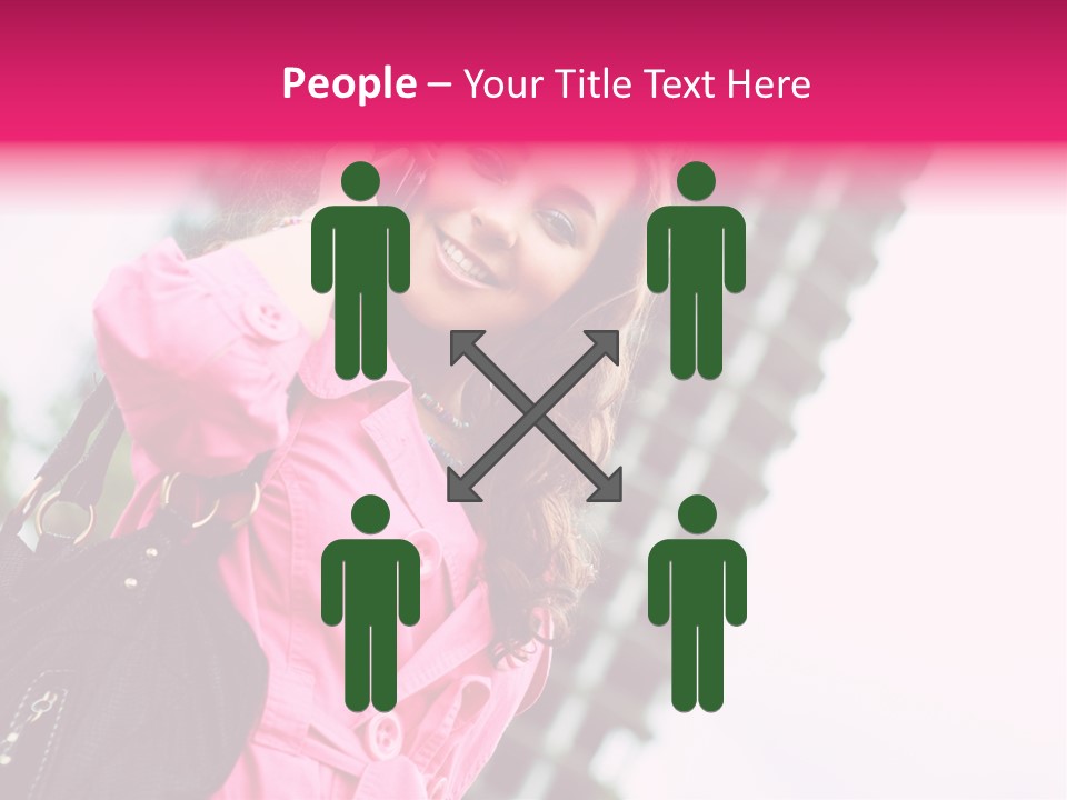 Beautiful Young Brunette Woman Talking On The Cellphone Outdoor PowerPoint Template