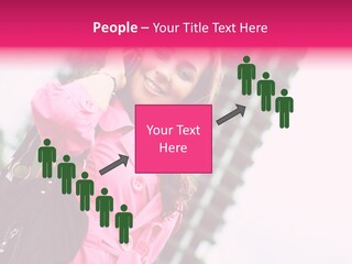 Beautiful Young Brunette Woman Talking On The Cellphone Outdoor PowerPoint Template