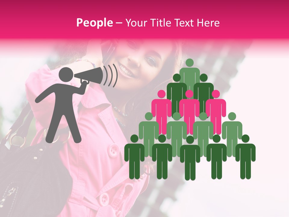 Beautiful Young Brunette Woman Talking On The Cellphone Outdoor PowerPoint Template