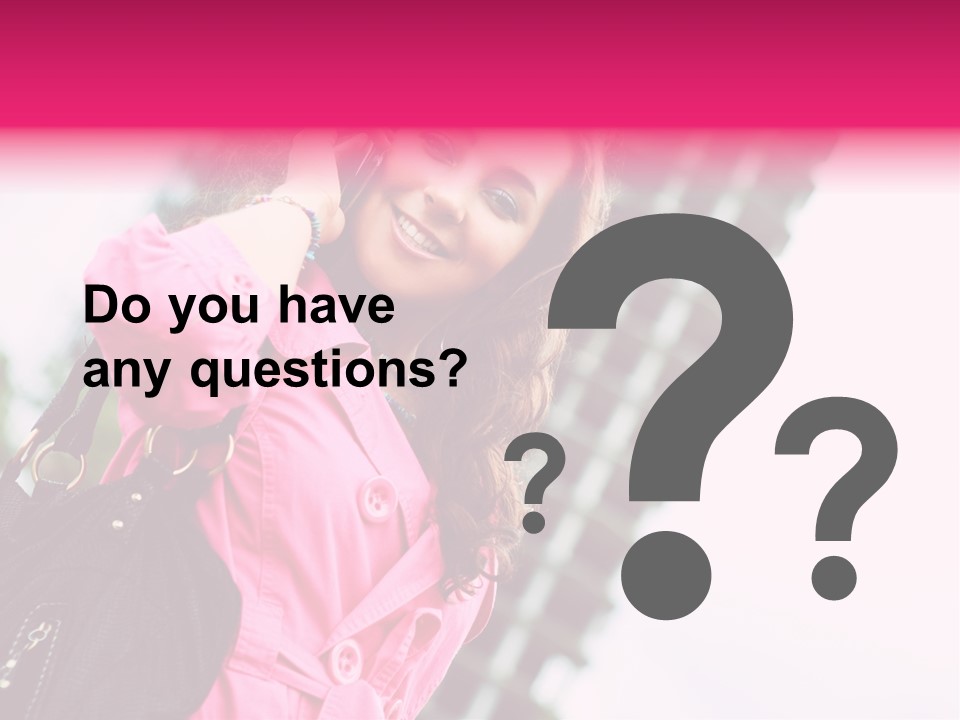 Beautiful Young Brunette Woman Talking On The Cellphone Outdoor PowerPoint Template