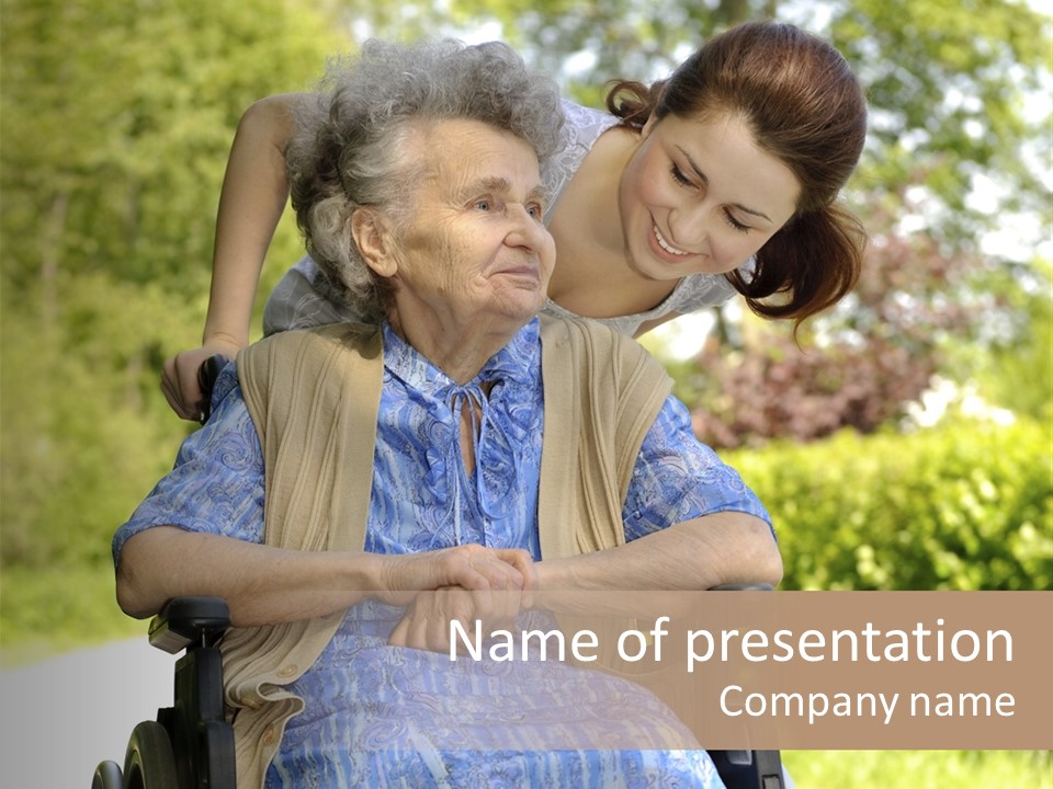 Senior Woman In A Wheelchair With Her Granddaughter PowerPoint Template