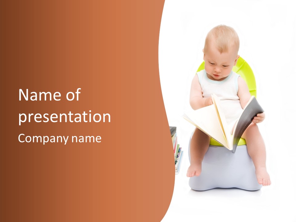 The Little Boy Sits On A Chamber-Pot And Reads The Book PowerPoint Template