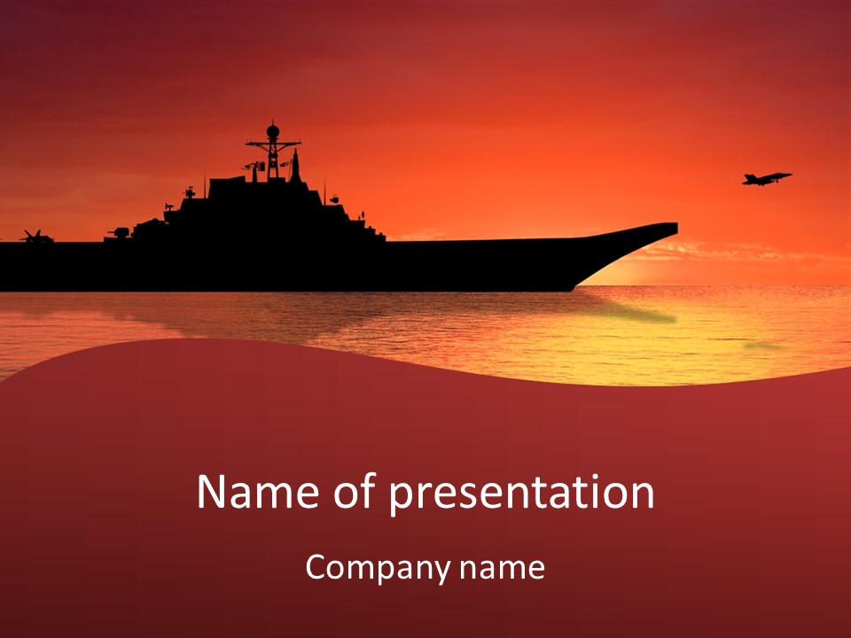 Aircraft Carrier On Sea Near Iraq Over Sunset PowerPoint Template