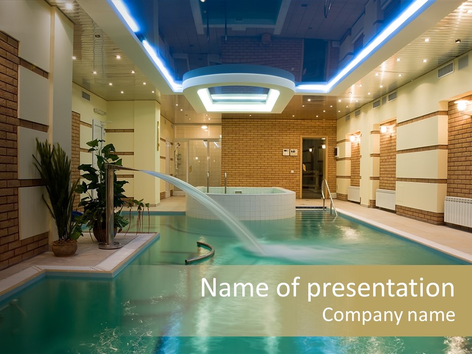 Luxury Beautiful Swimming Pool With Blue Water PowerPoint Template