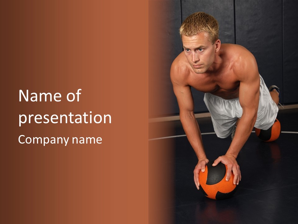 A Shirtless Man Doing Pushups On A Ball PowerPoint Template