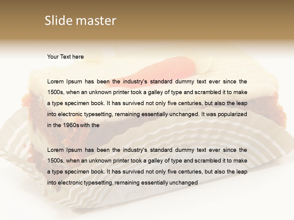 Piece Of Carrot Cake On Bakery Serving Paper Shot Over White. PowerPoint Template