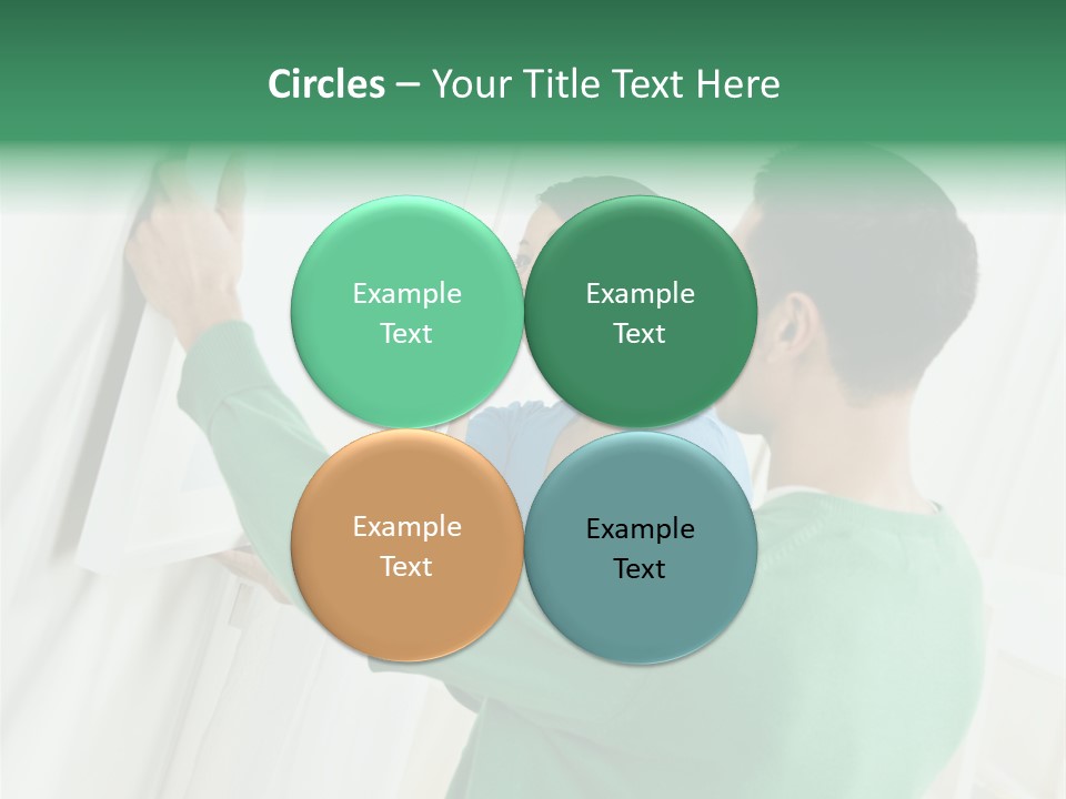 Asian Woman And Male Hanging Art On Wall. Square Composition. PowerPoint Template