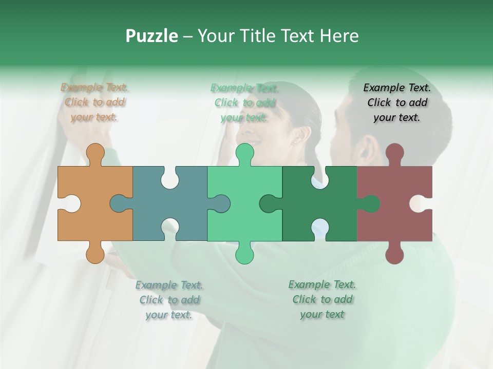 Asian Woman And Male Hanging Art On Wall. Square Composition. PowerPoint Template