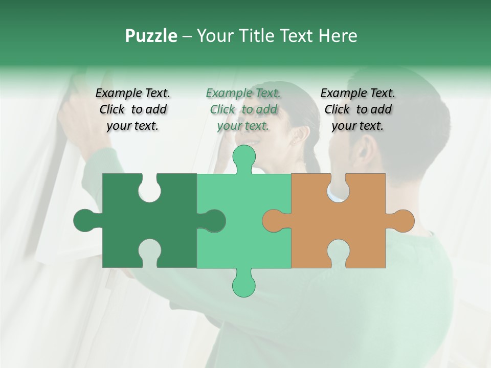 Asian Woman And Male Hanging Art On Wall. Square Composition. PowerPoint Template