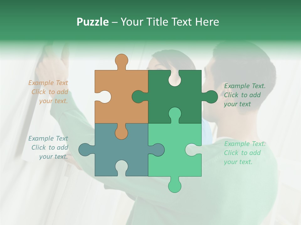 Asian Woman And Male Hanging Art On Wall. Square Composition. PowerPoint Template