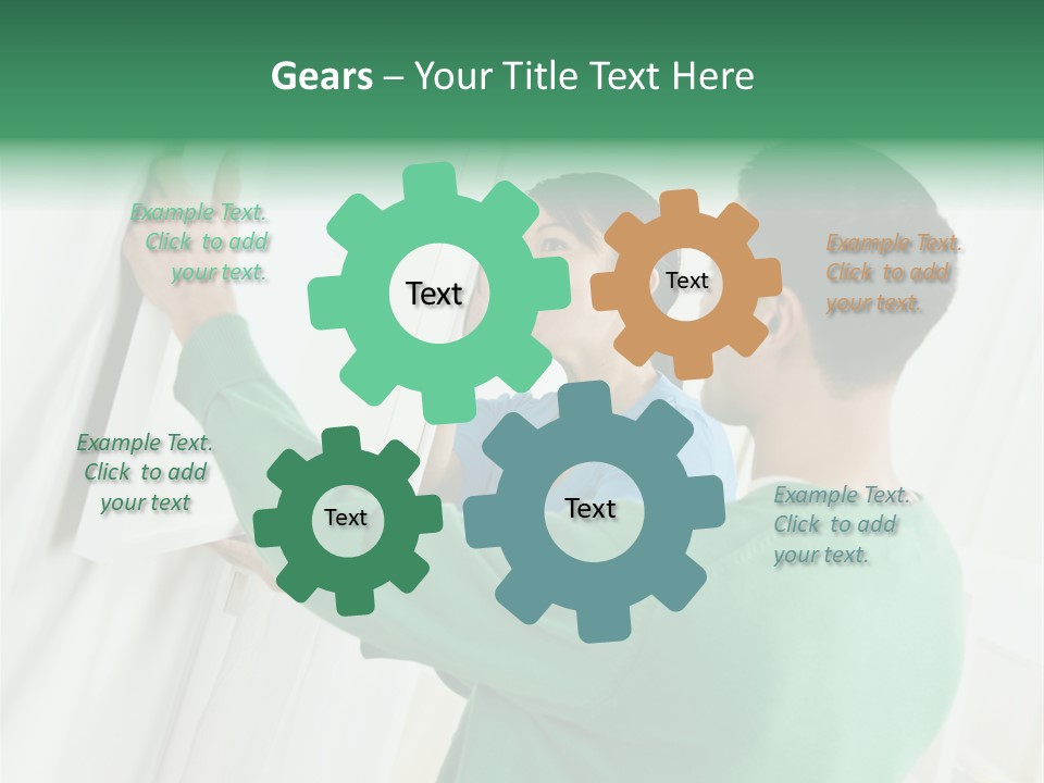 Asian Woman And Male Hanging Art On Wall. Square Composition. PowerPoint Template