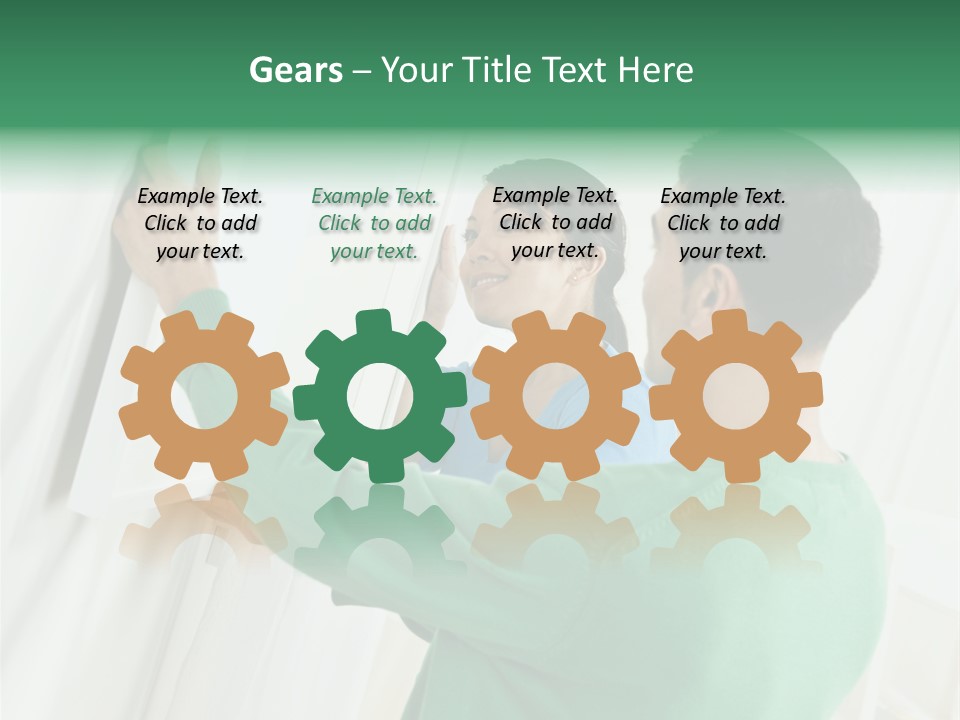 Asian Woman And Male Hanging Art On Wall. Square Composition. PowerPoint Template